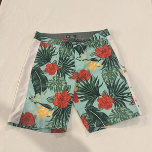 Hurley Board Shorts Mens Size 32 Floral Hibiscus Quick‎ Dry Surf Swim Trunks EUC